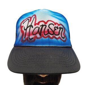 Airbrushed HANSEN Black Trucker Mesh Snapback Baseball Ball Cap Hat